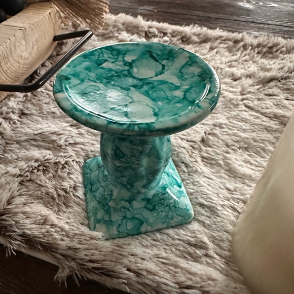 Hand Crafted Other - Hand made artisan marble look shades of blue ceramic pillar candle holder